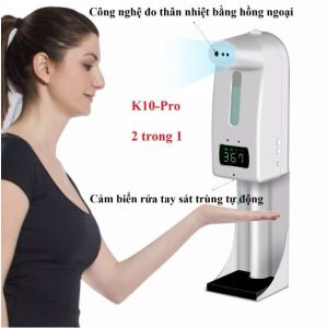 MÁY ĐO THÂN NHIỆT K10 PRO TÍCH HỢP RỬA TAY TỰ ĐỘNG PHUN SƯƠNG 2021